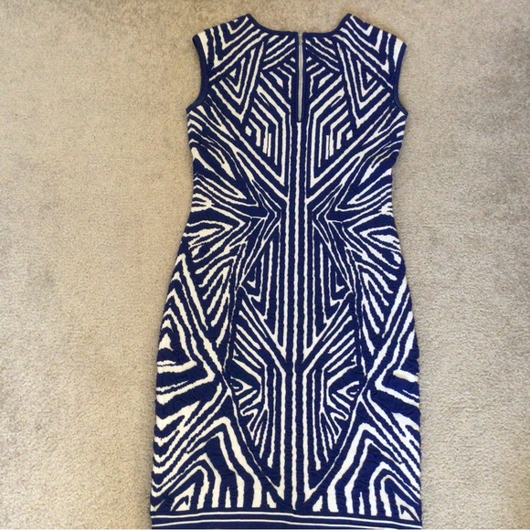 “MILLY” COBALT BLUE AND WHITE JACQUARD DRESS- SIZE MED - Picture 7 of 12